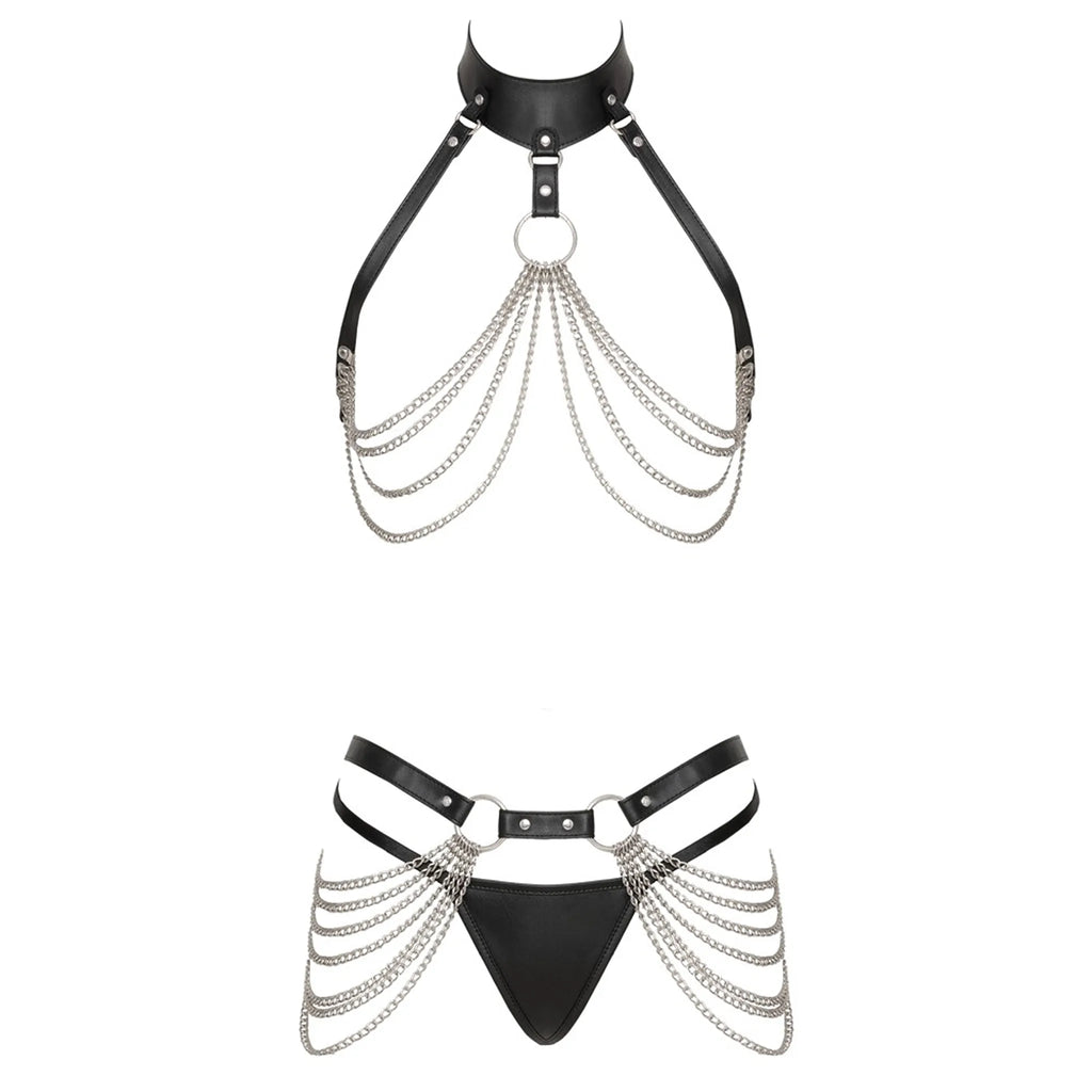Harness Set de Couro com Correntes | Kit Bondage 3 Peças