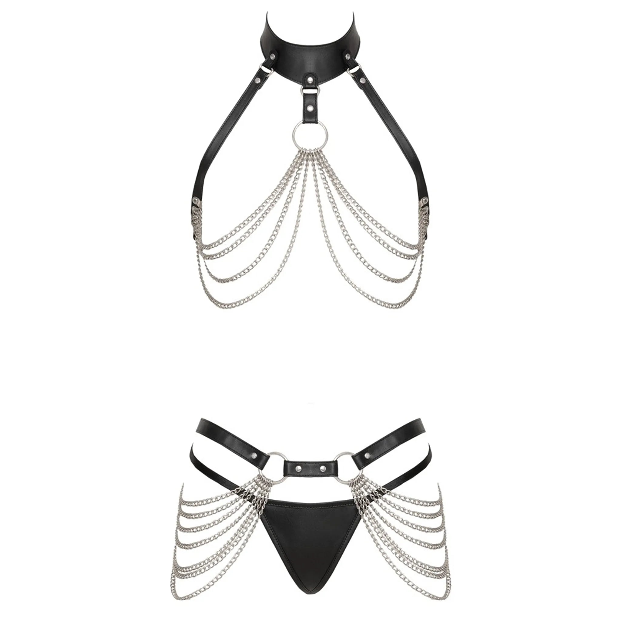 Harness Set de Couro com Correntes | Kit Bondage 3 Peças