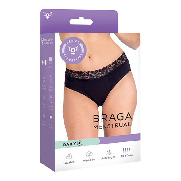 CUECA MENSTRUAL RENDADA PRETO DAILY+