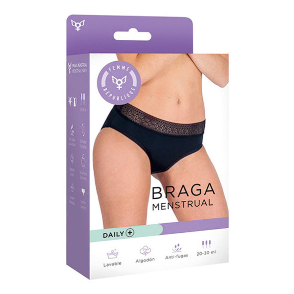 CUECA MENSTRUAL RENDA GEOMÉTRICA PRETA DAILY +