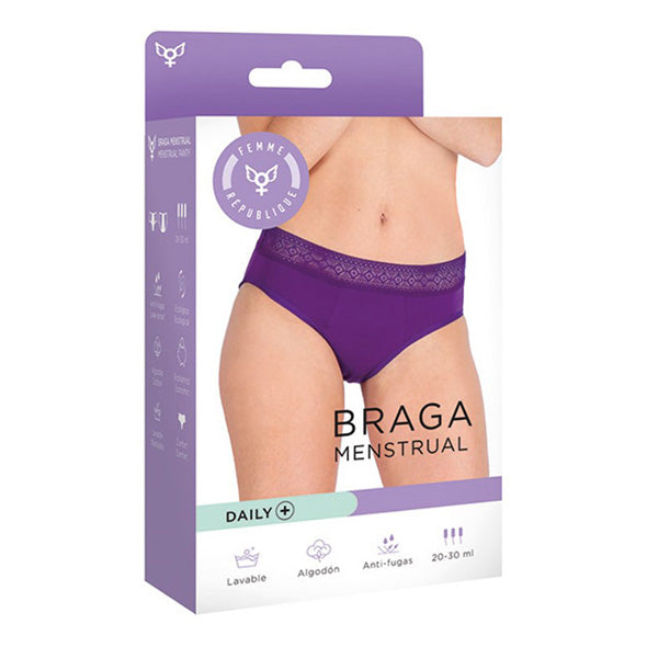 CUECA MENSTRUAL RENDA GEOMÉTRICA ROXA DAILY +