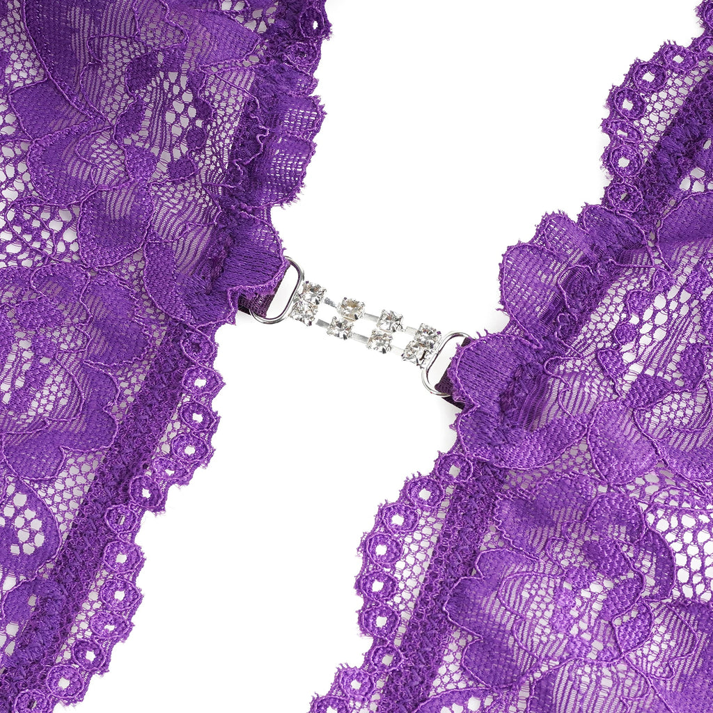 Body em Renda Roxo Aberto na Virilha - XL