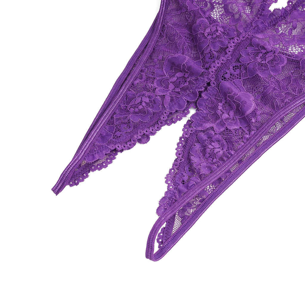 Body em Renda Roxo Aberto na Virilha - XL