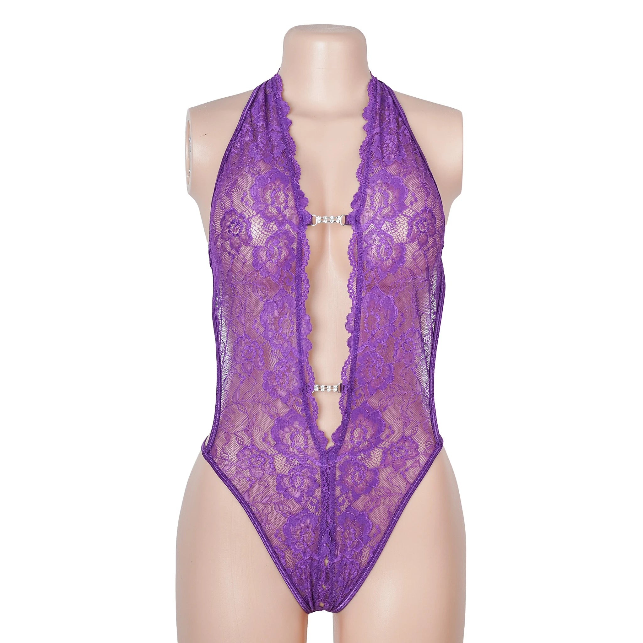 Body em Renda Roxo Aberto na Virilha - XL