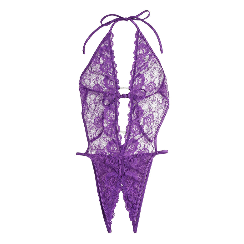Body em Renda Roxo Aberto na Virilha - XL