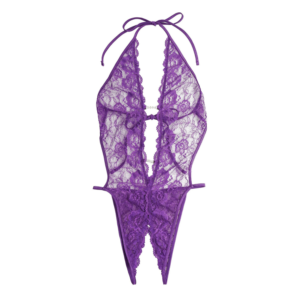 Body em Renda Roxo Aberto na Virilha - XL