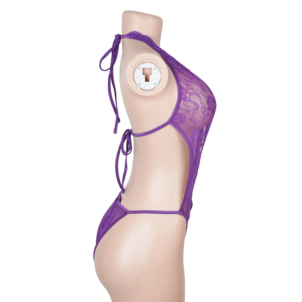Body em Renda Roxo Aberto na Virilha - XL