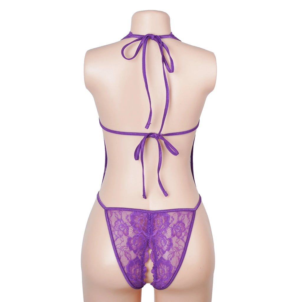 Body em Renda Roxo Aberto na Virilha - XL