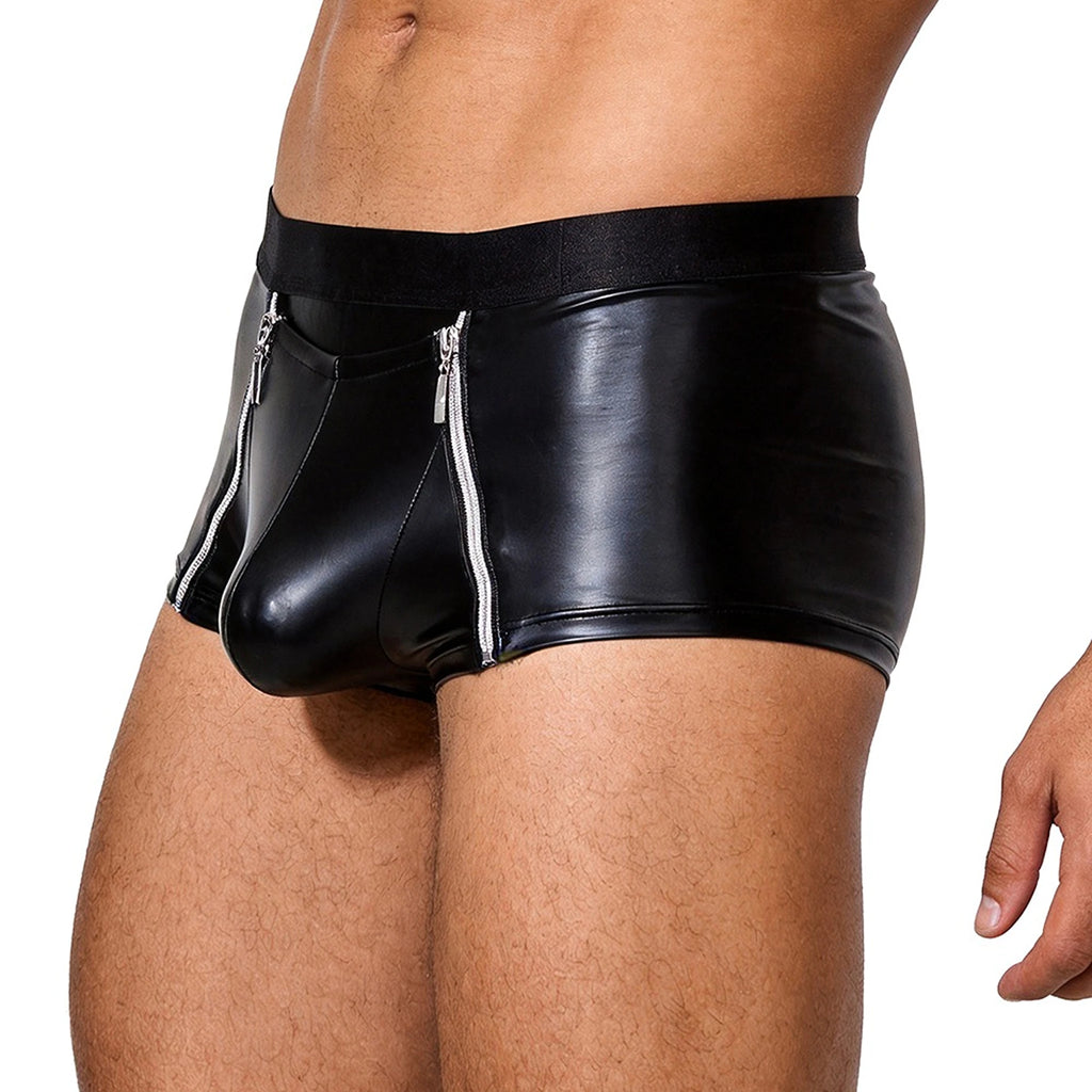 Boxer Masculino em Efeito Couro Preto com Fecho - L
