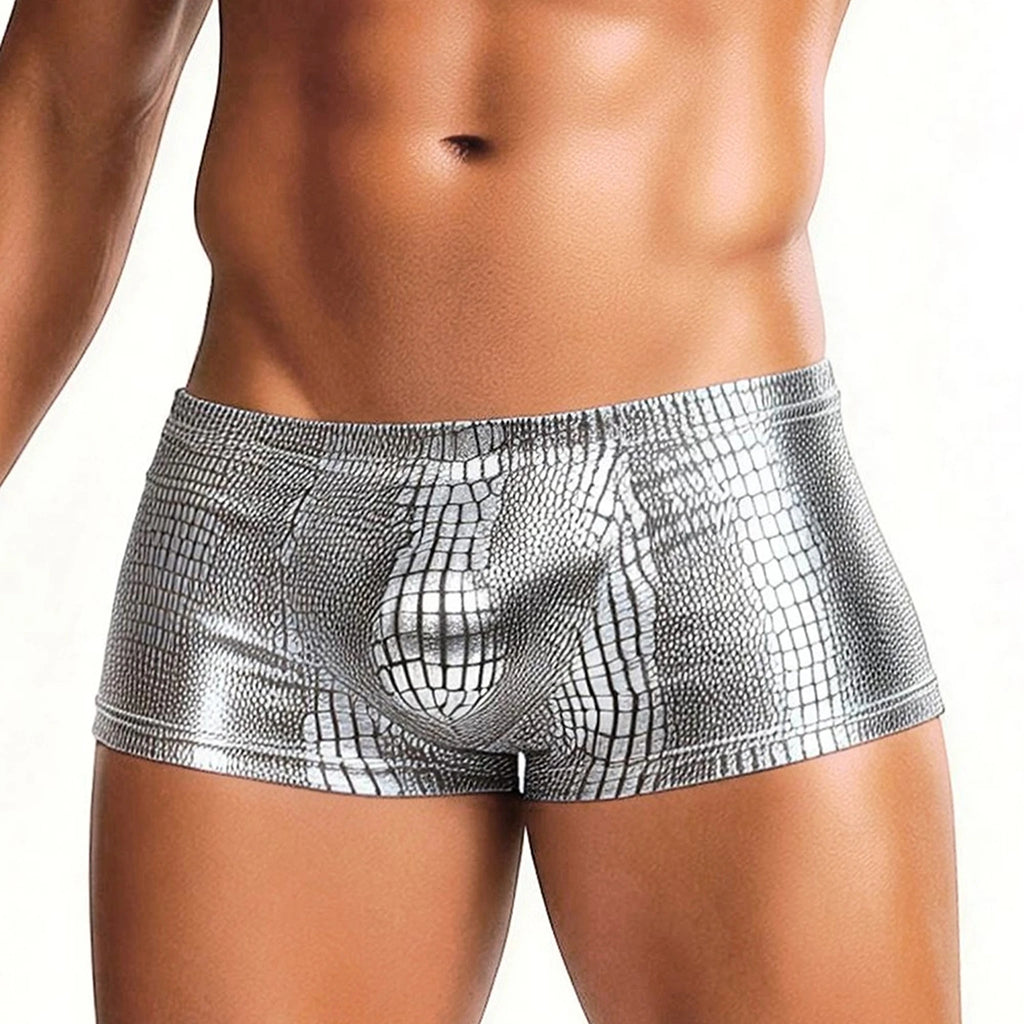 Boxer Masculino Prateado Efeito Pele de Cobra - XL