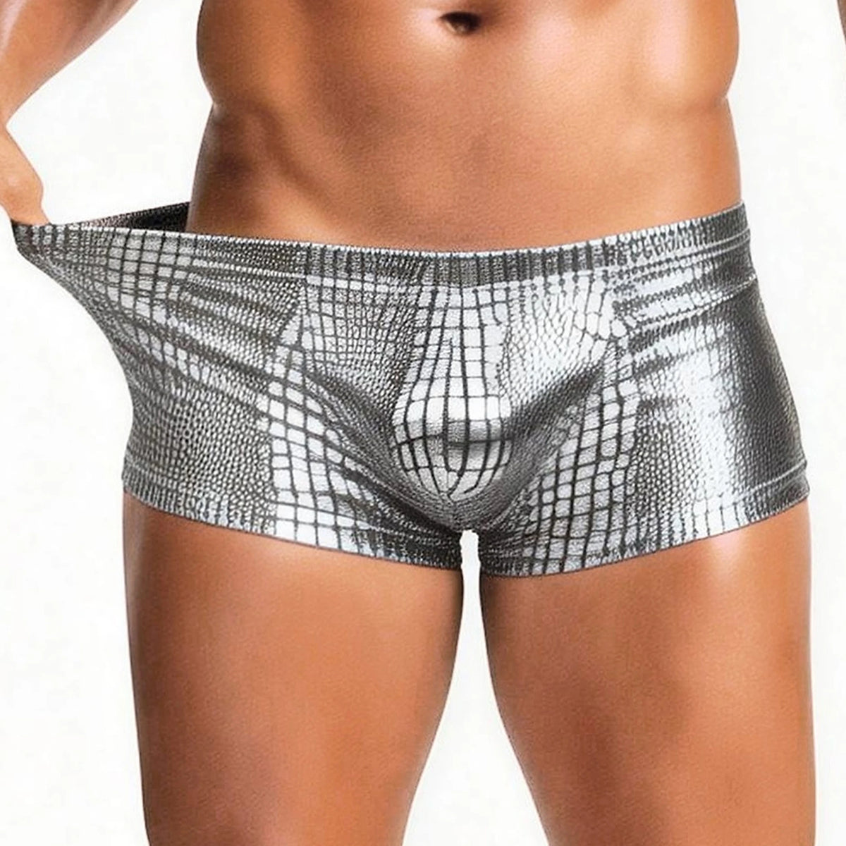 Boxer Masculino Prateado Efeito Pele de Cobra - XL