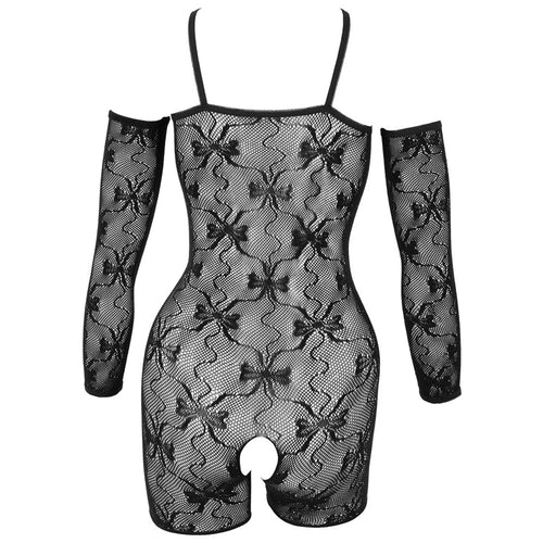Catsuit Curto de Renda Aberto com Mangas Removíveis S/M