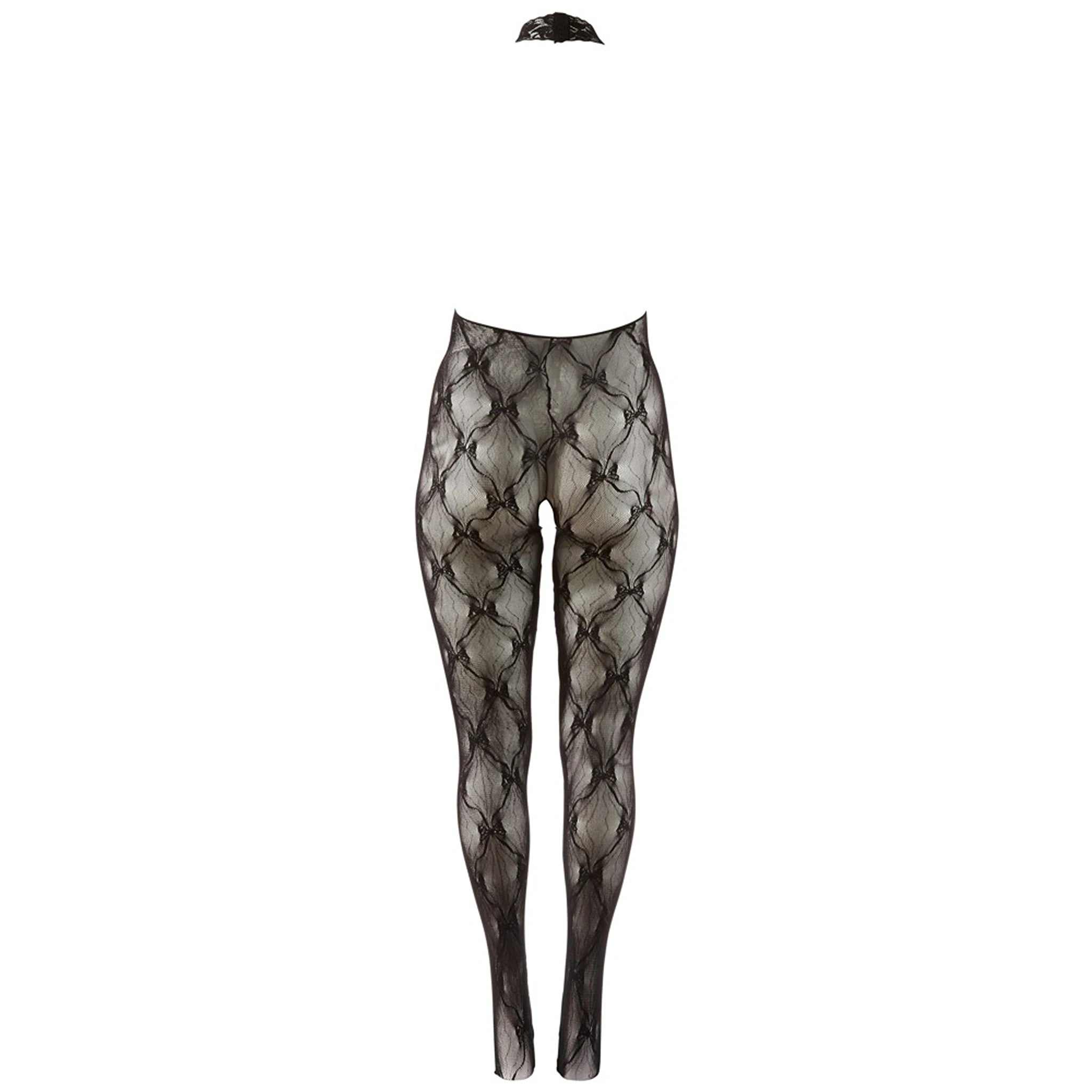 Catsuit de Renda Aberto com Gola Halterneck S-L