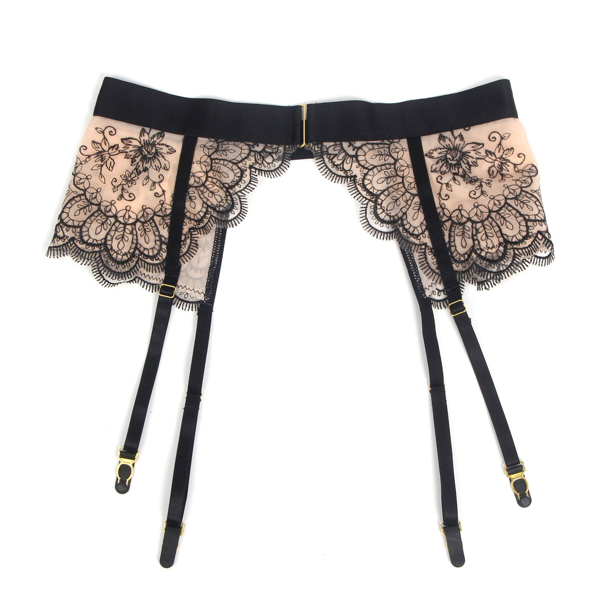 Conjunto de Lingerie Preto em Renda com Ligas - Tamanho L