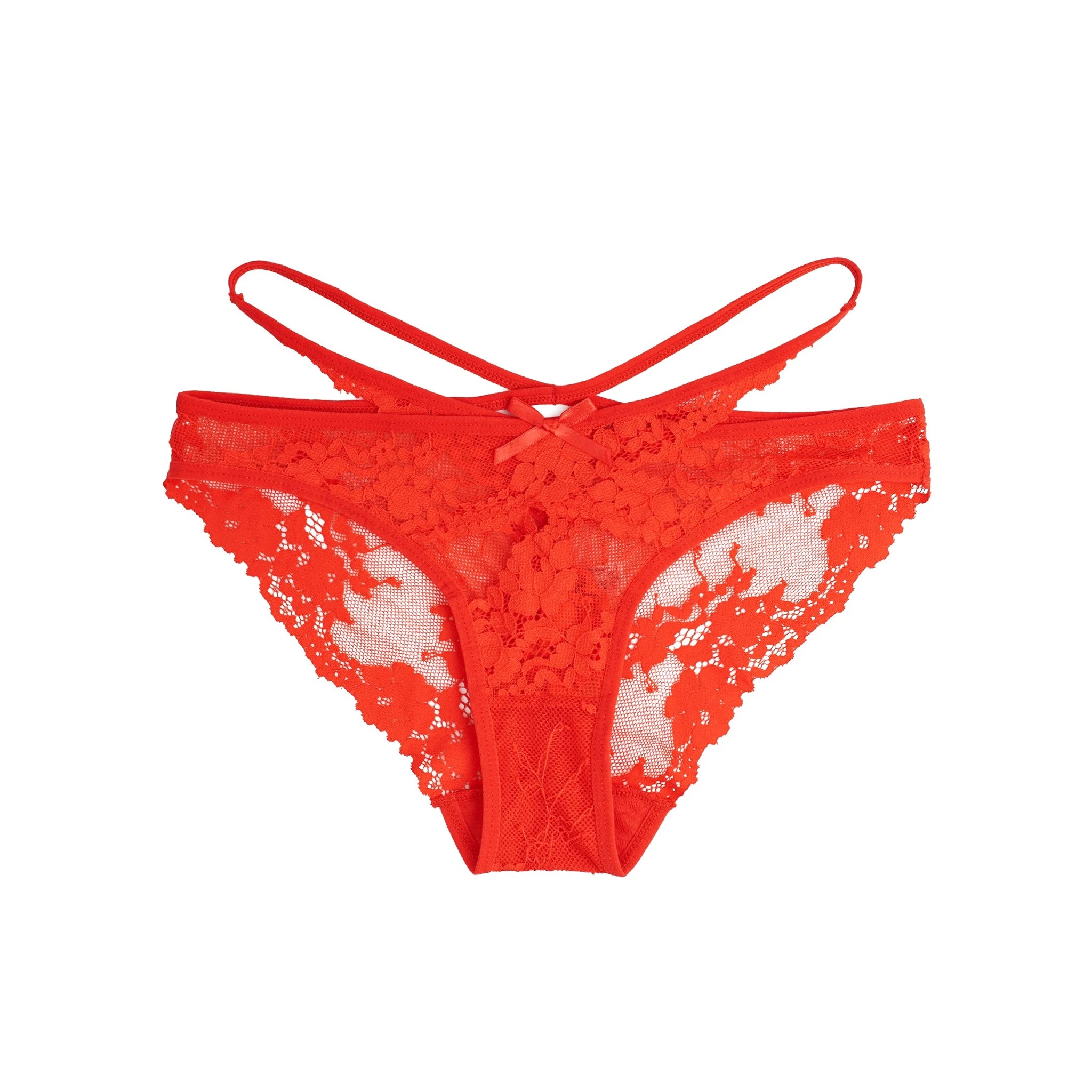Cueca Vermelha em Renda com Tiras Cruzadas - S