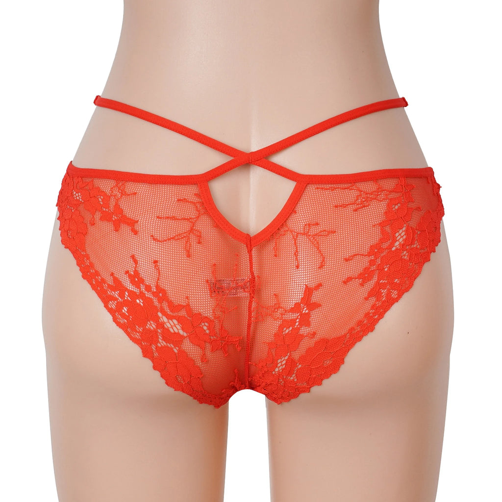 Cueca Vermelha em Renda com Tiras Cruzadas - S