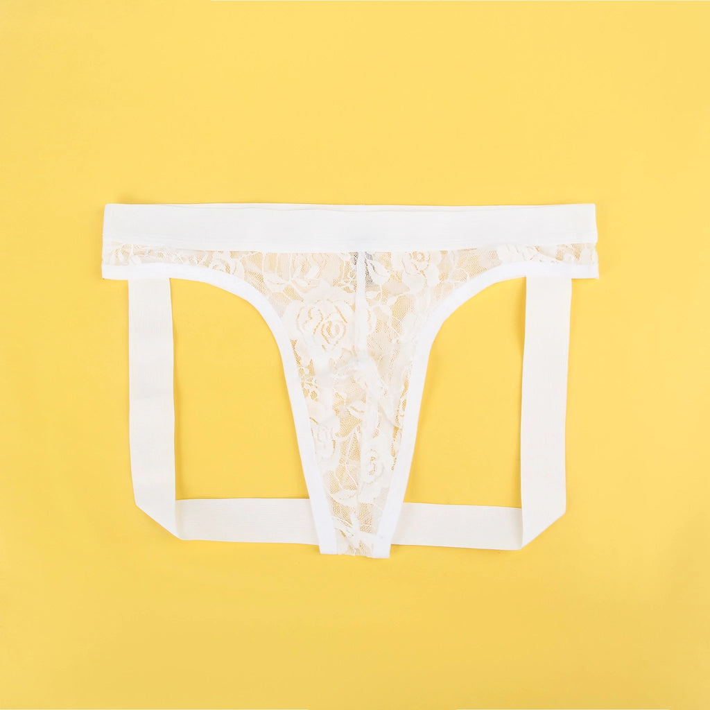 Jockstrap Masculino em Renda Branca Transparente - S