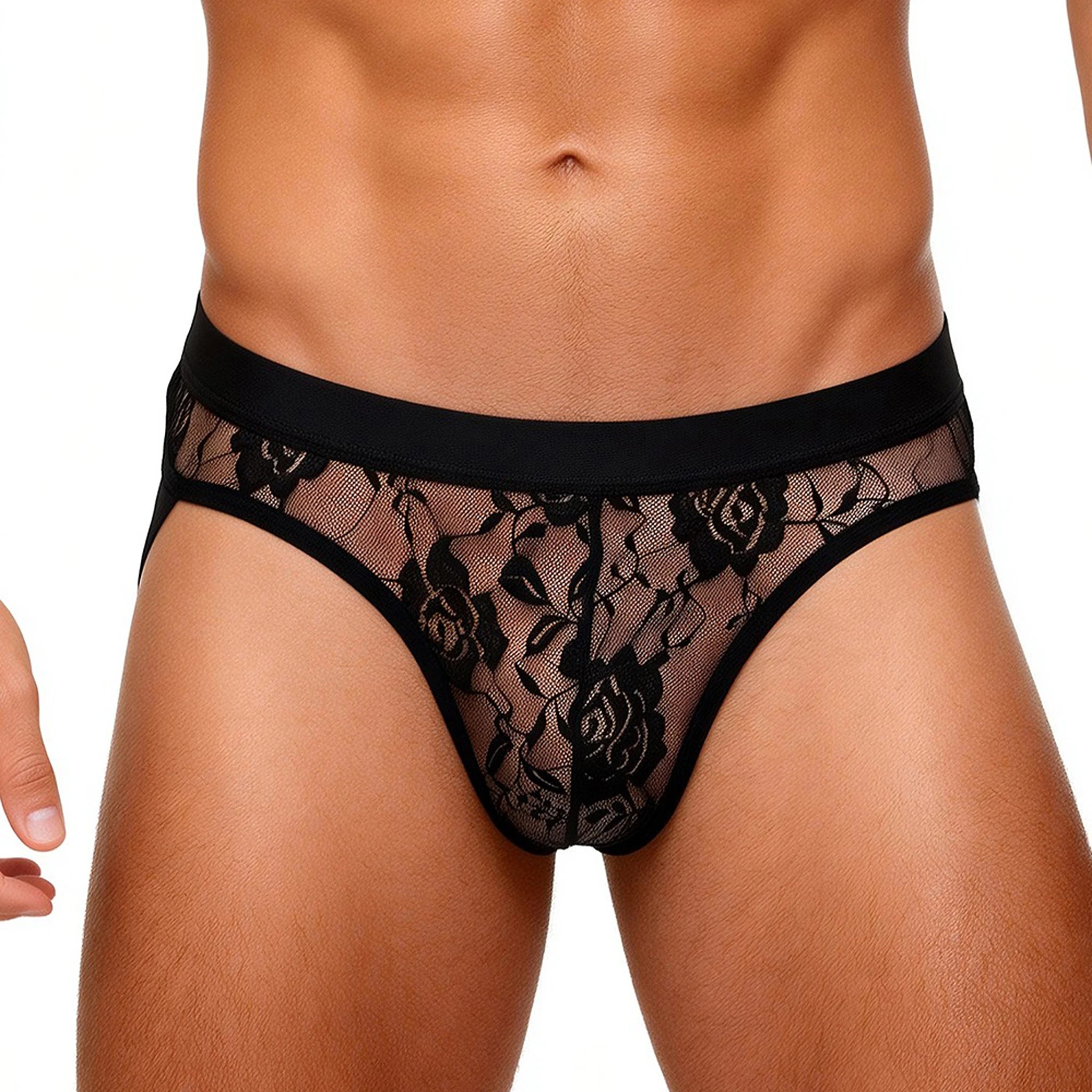 Jockstrap Masculino em Renda Preta Transparente