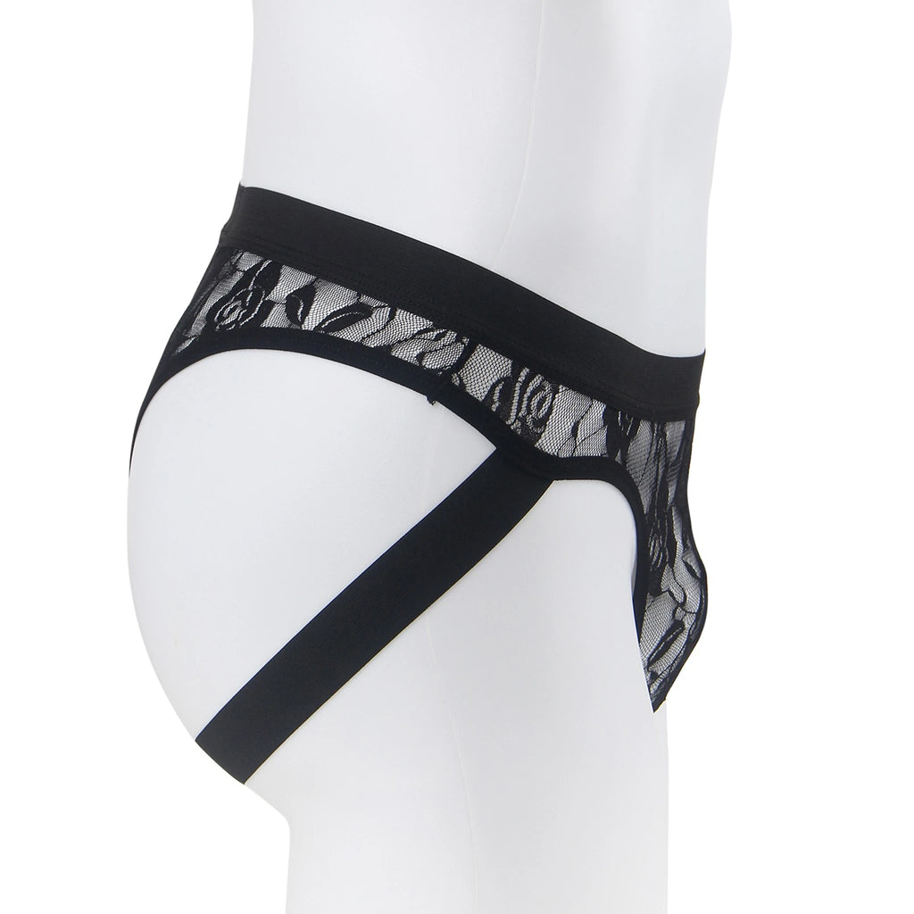 Jockstrap Masculino em Renda Preta Transparente