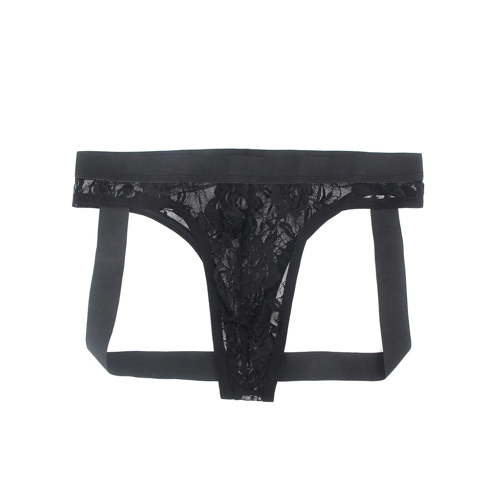 Jockstrap Masculino em Renda Preta Transparente