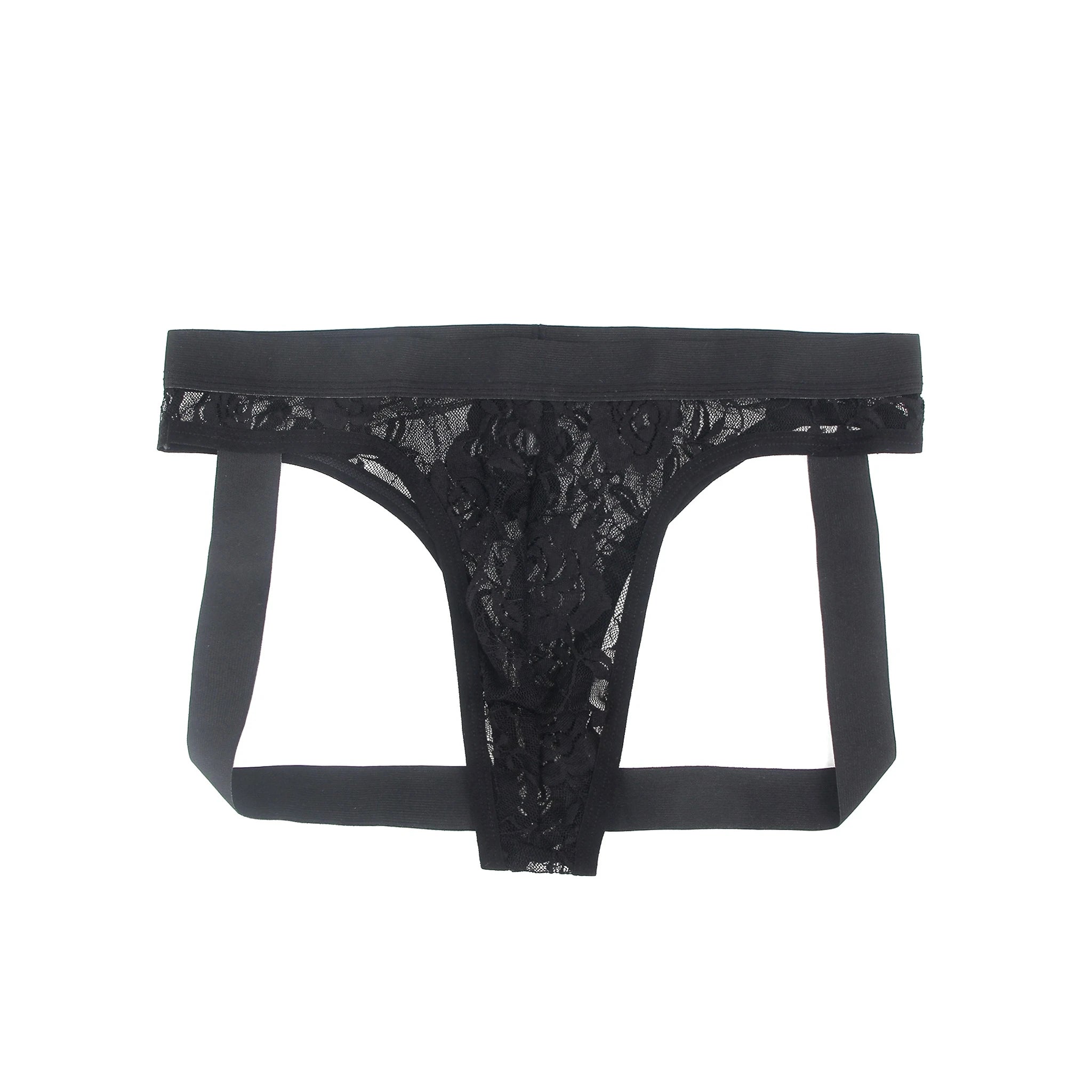 Jockstrap Masculino em Renda Preta Transparente