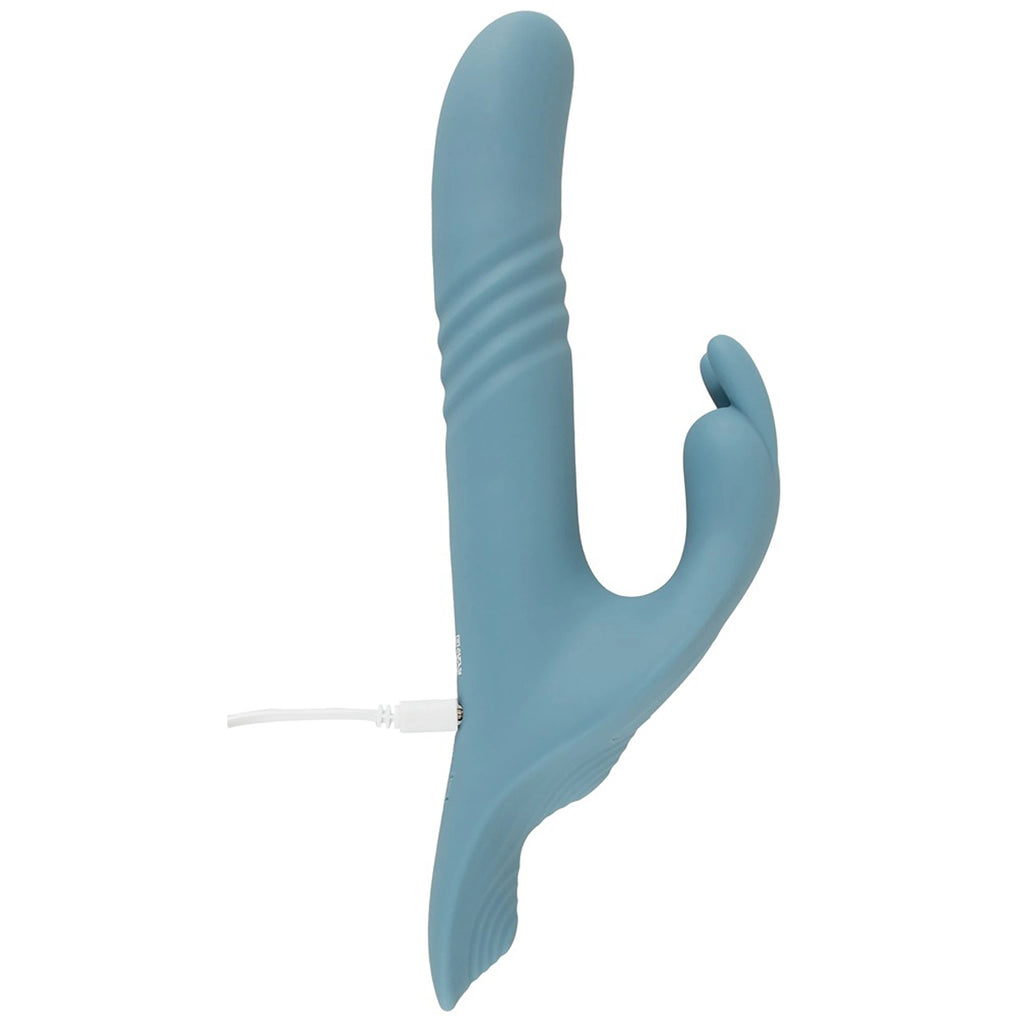 Kit Strap-On e Arnês Ajustável Azul com Vibrador Rabbit de Vaivém