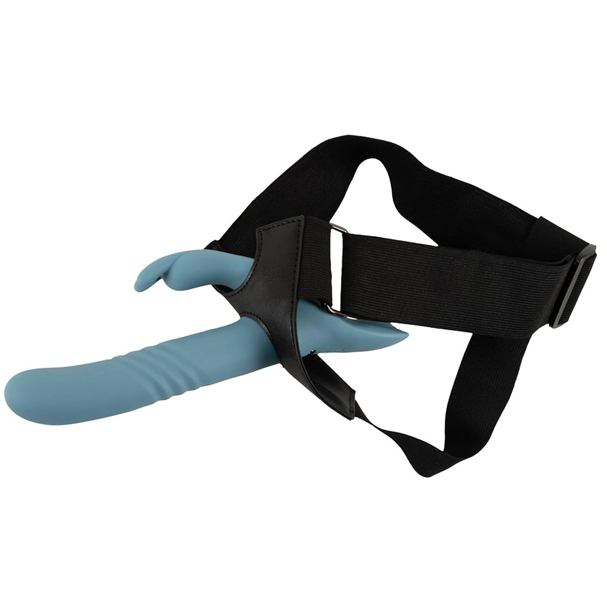 Kit Strap-On e Arnês Ajustável Azul com Vibrador Rabbit de Vaivém