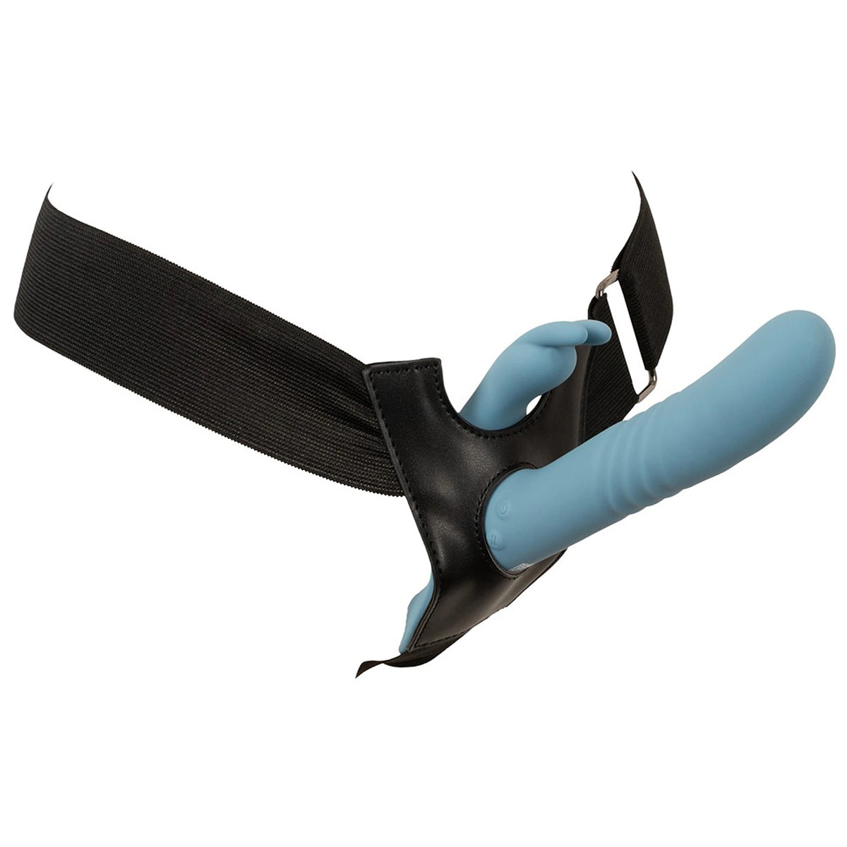 Kit Strap-On e Arnês Ajustável Azul com Vibrador Rabbit de Vaivém
