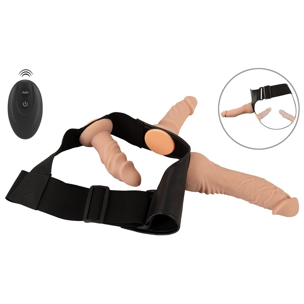 Kit Strap-On Arnês Ajustável Bege com Vibrador e 2 Dildos