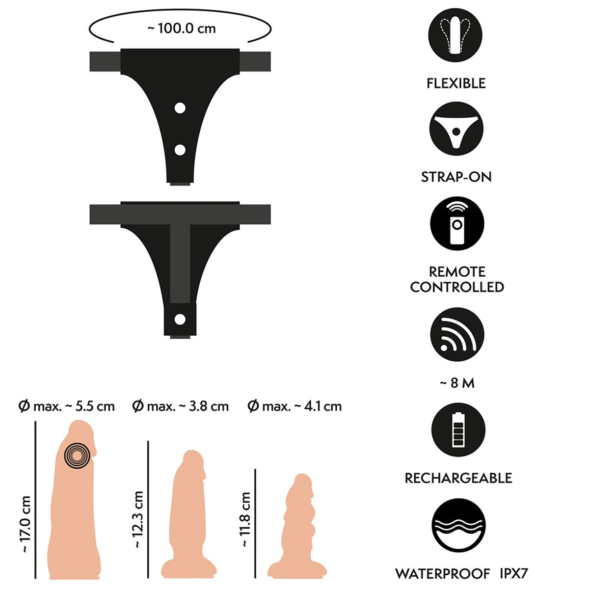 Kit Strap-On Arnês Ajustável Bege com Vibrador e 2 Dildos