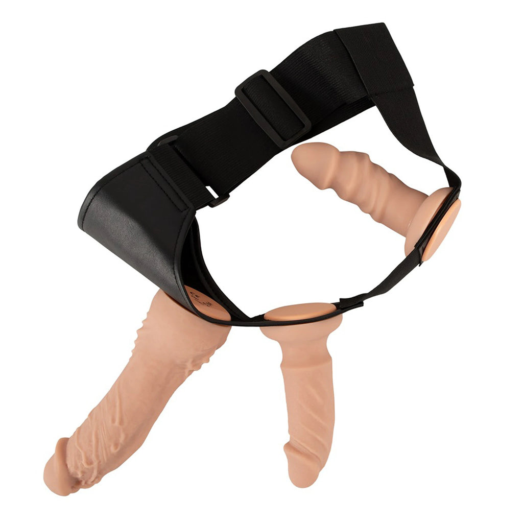 Kit Strap-On Arnês Ajustável Bege com Vibrador e 2 Dildos