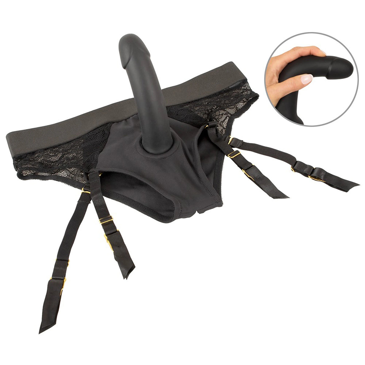 Kit Strap-On Cueca de Ligas Preta com Dildo