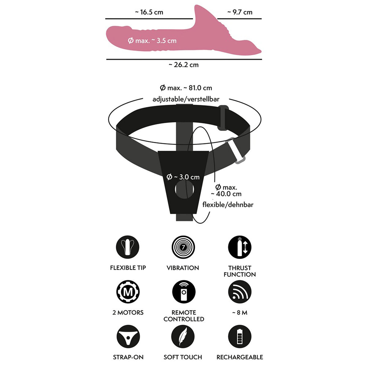 Kit Strap-On Tanga Rosa com Vibrador de Vaivém e Comando