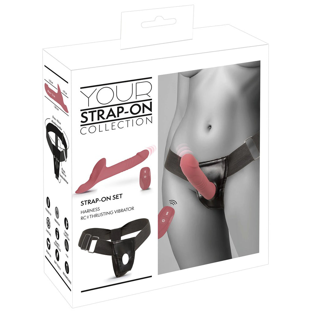 Kit Strap-On Tanga Rosa com Vibrador de Vaivém e Comando