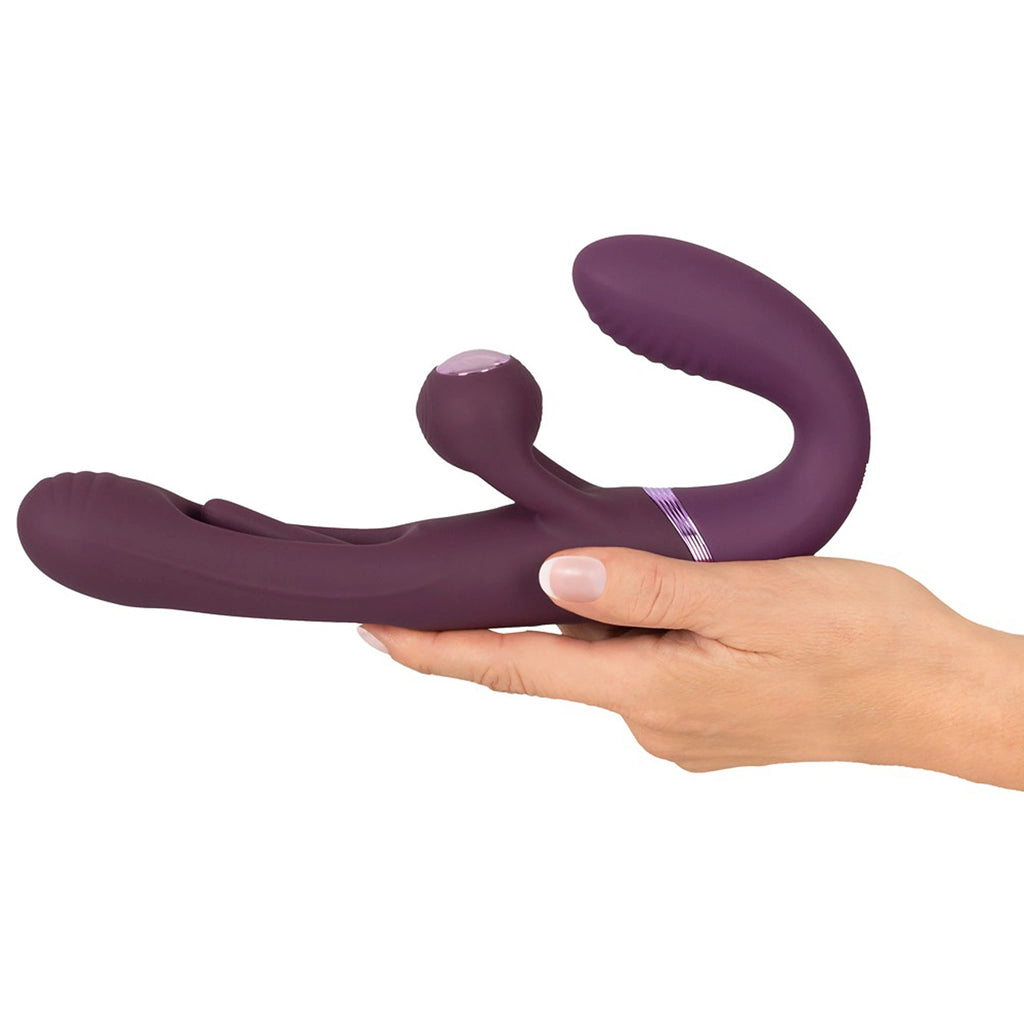 Vibrador Strap-on Sem Alças com Estimulação Dupla e Comando