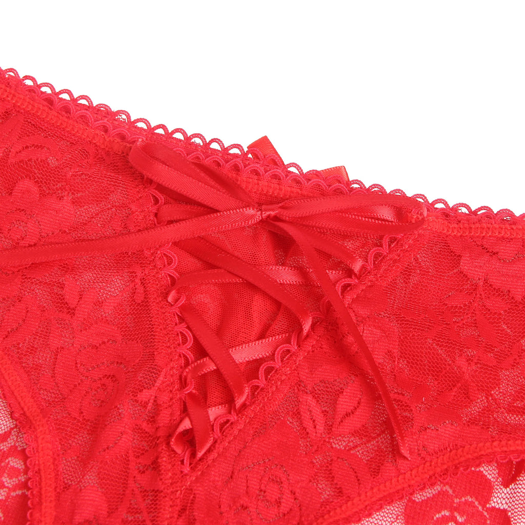 Tanga Aberta Vermelha em Renda com Tiras - XL