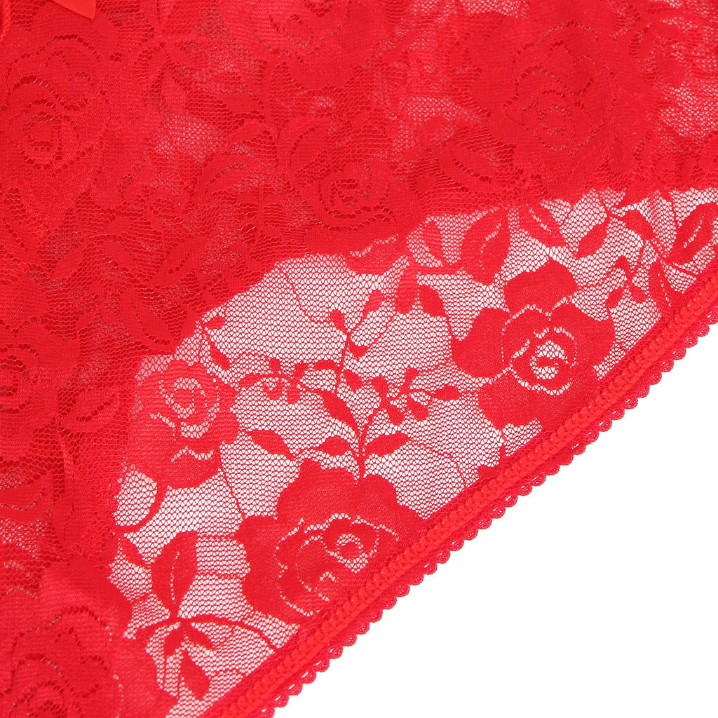 Tanga Aberta Vermelha em Renda com Tiras - XL