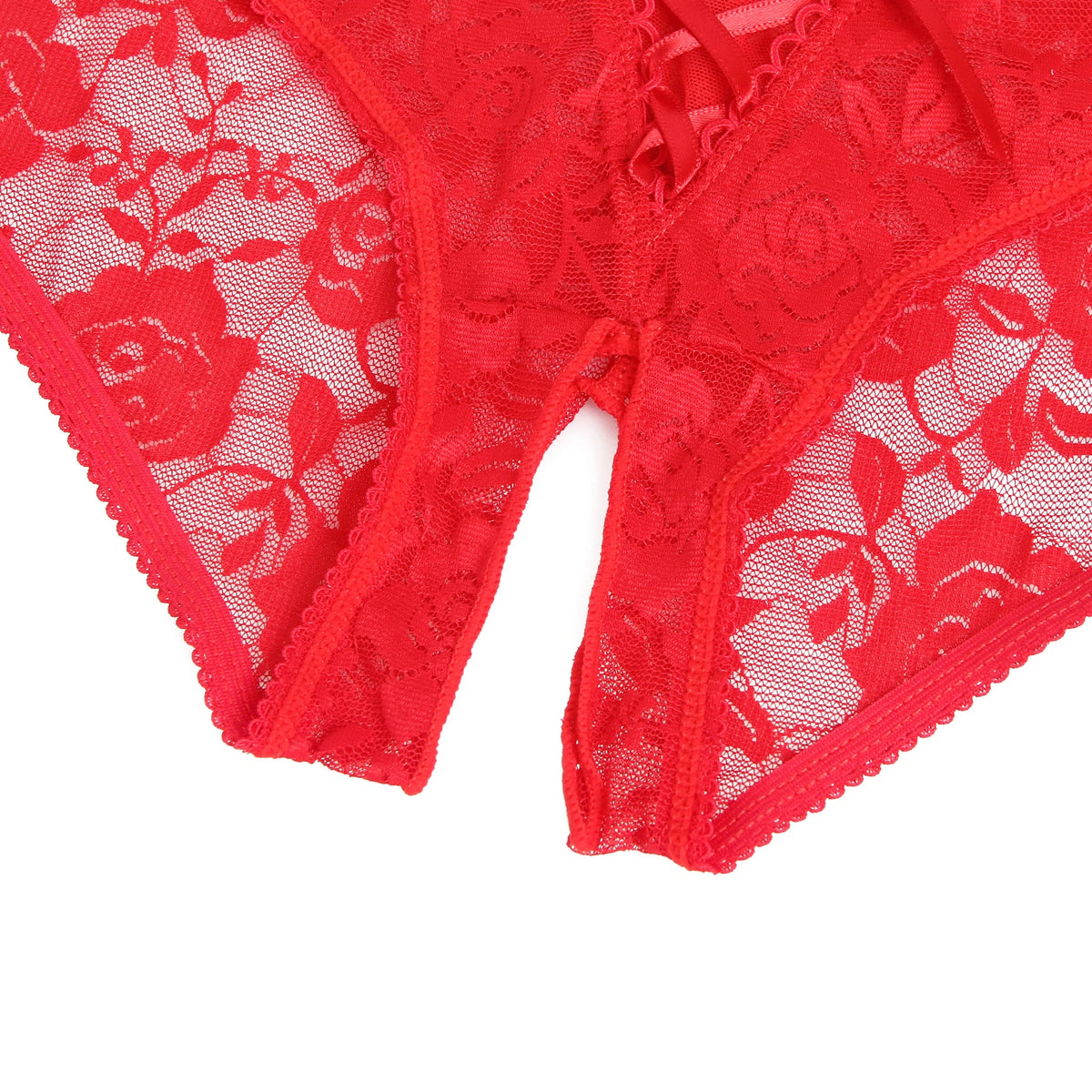 Tanga Aberta Vermelha em Renda com Tiras - XL