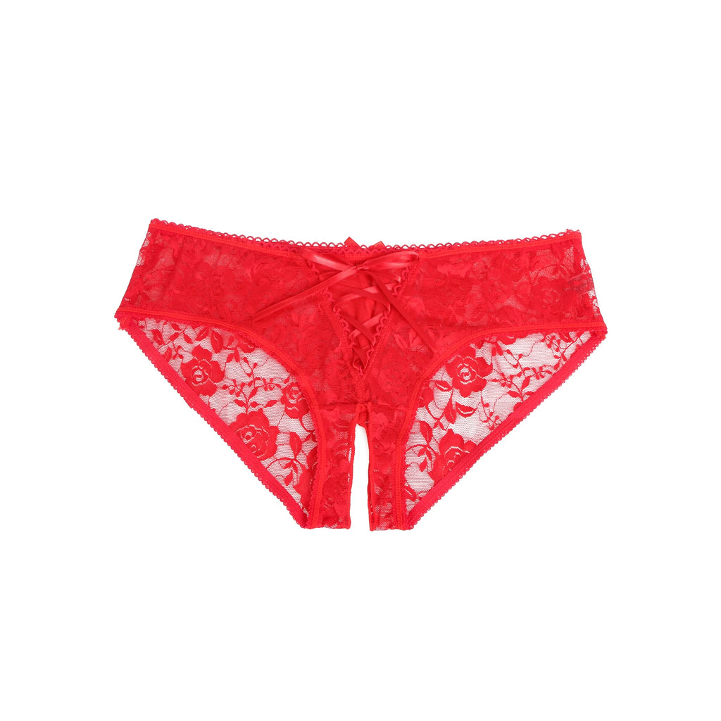 Tanga Aberta Vermelha em Renda com Tiras - XL
