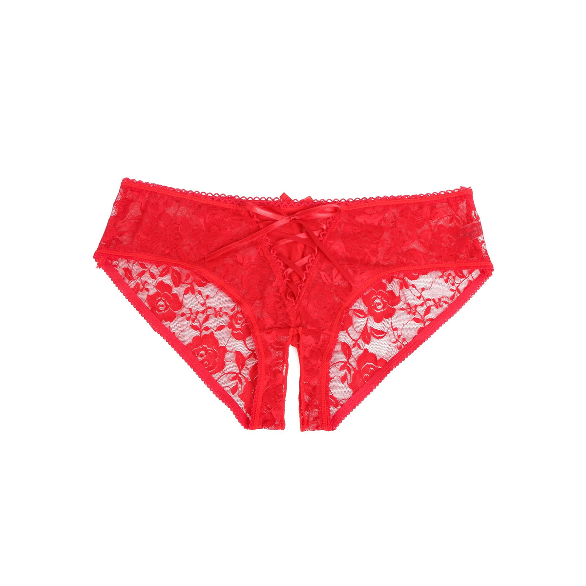 Tanga Aberta Vermelha em Renda com Tiras - XL