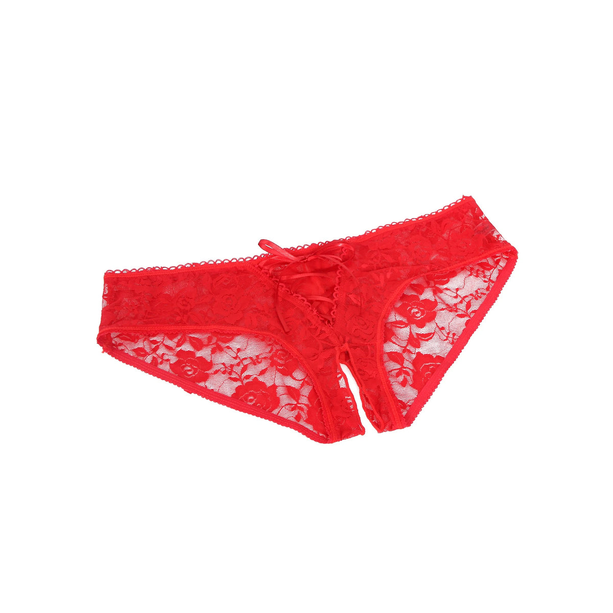 Tanga Aberta Vermelha em Renda com Tiras - XL