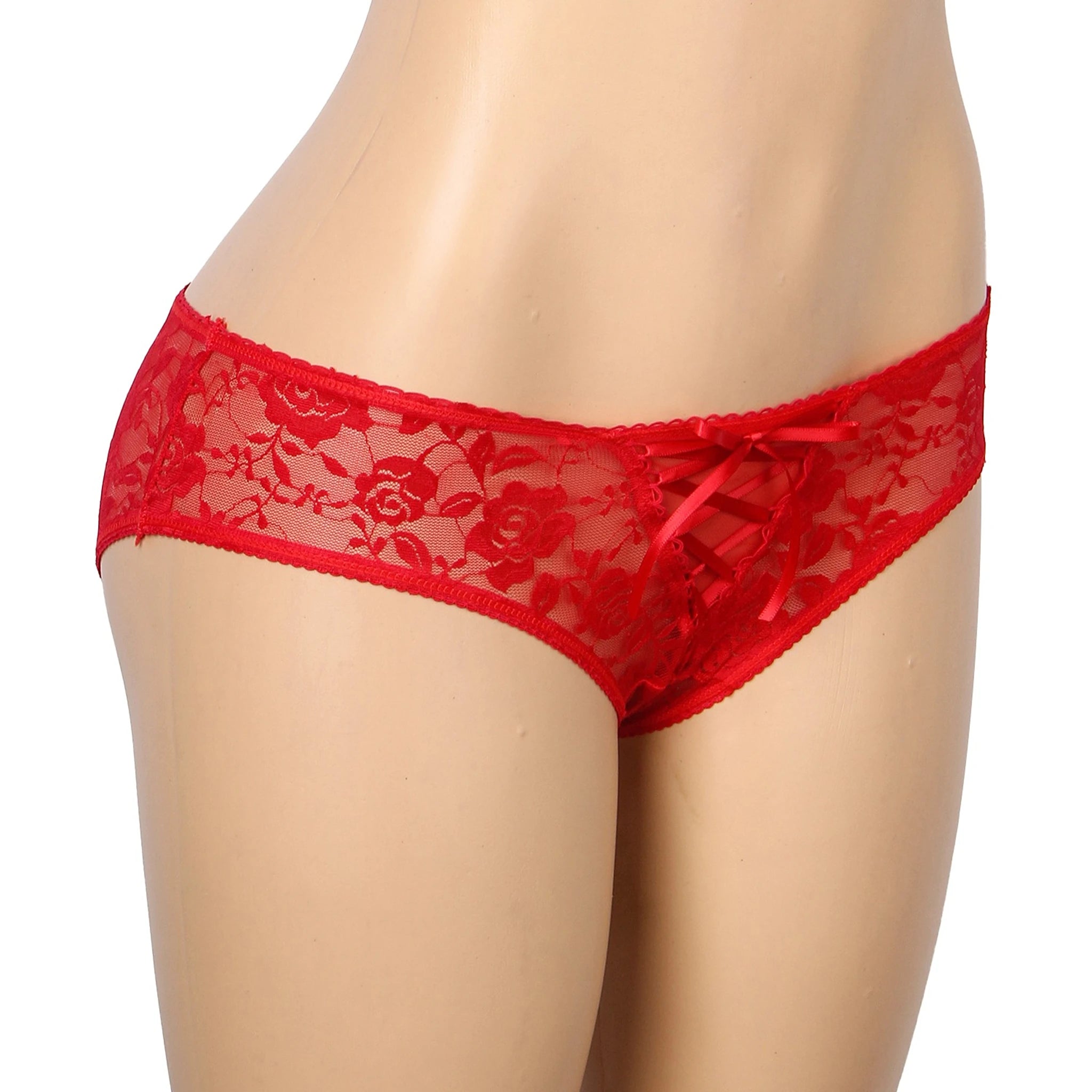 Tanga Aberta Vermelha em Renda com Tiras - XL