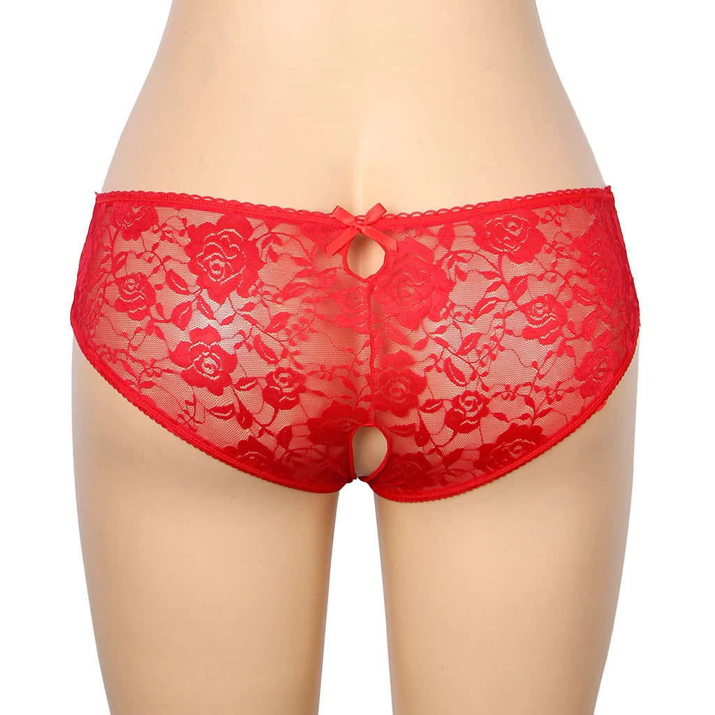 Tanga Aberta Vermelha em Renda com Tiras - XL