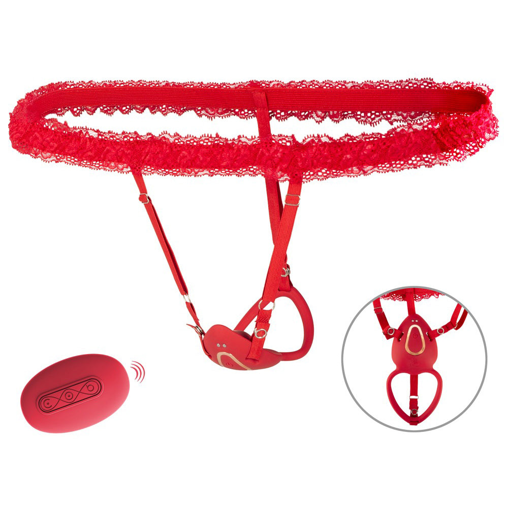 Vibrador Clitoriano Vermelho com Cinto de Renda e Comando à Distância