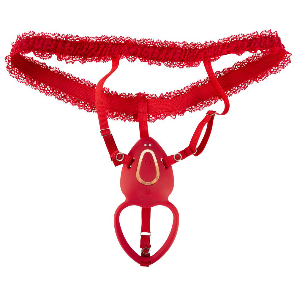 Vibrador Clitoriano Vermelho com Cinto de Renda e Comando à Distância