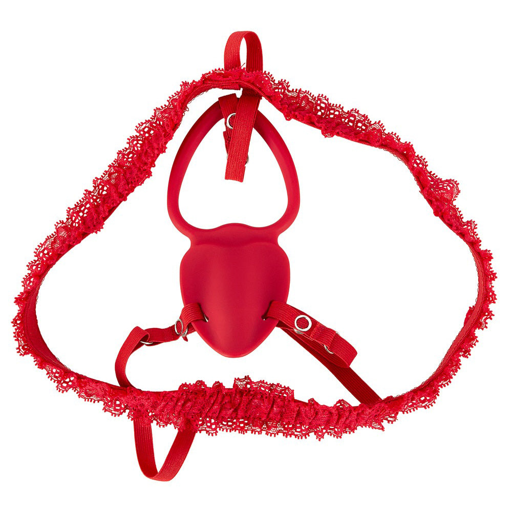 Vibrador Clitoriano Vermelho com Cinto de Renda e Comando à Distância