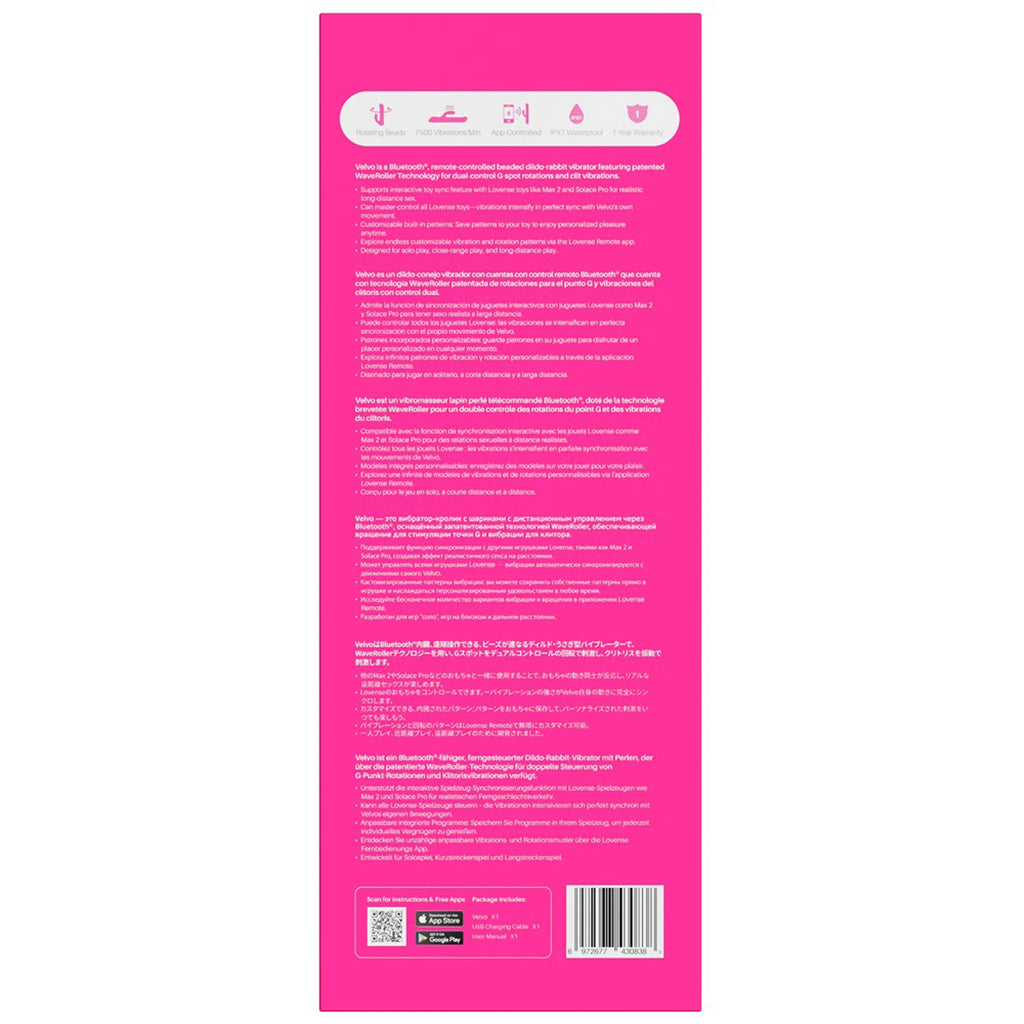 Vibrador Rabbit Rotativo Lovense Velvo Rosa c/ Controlo por App