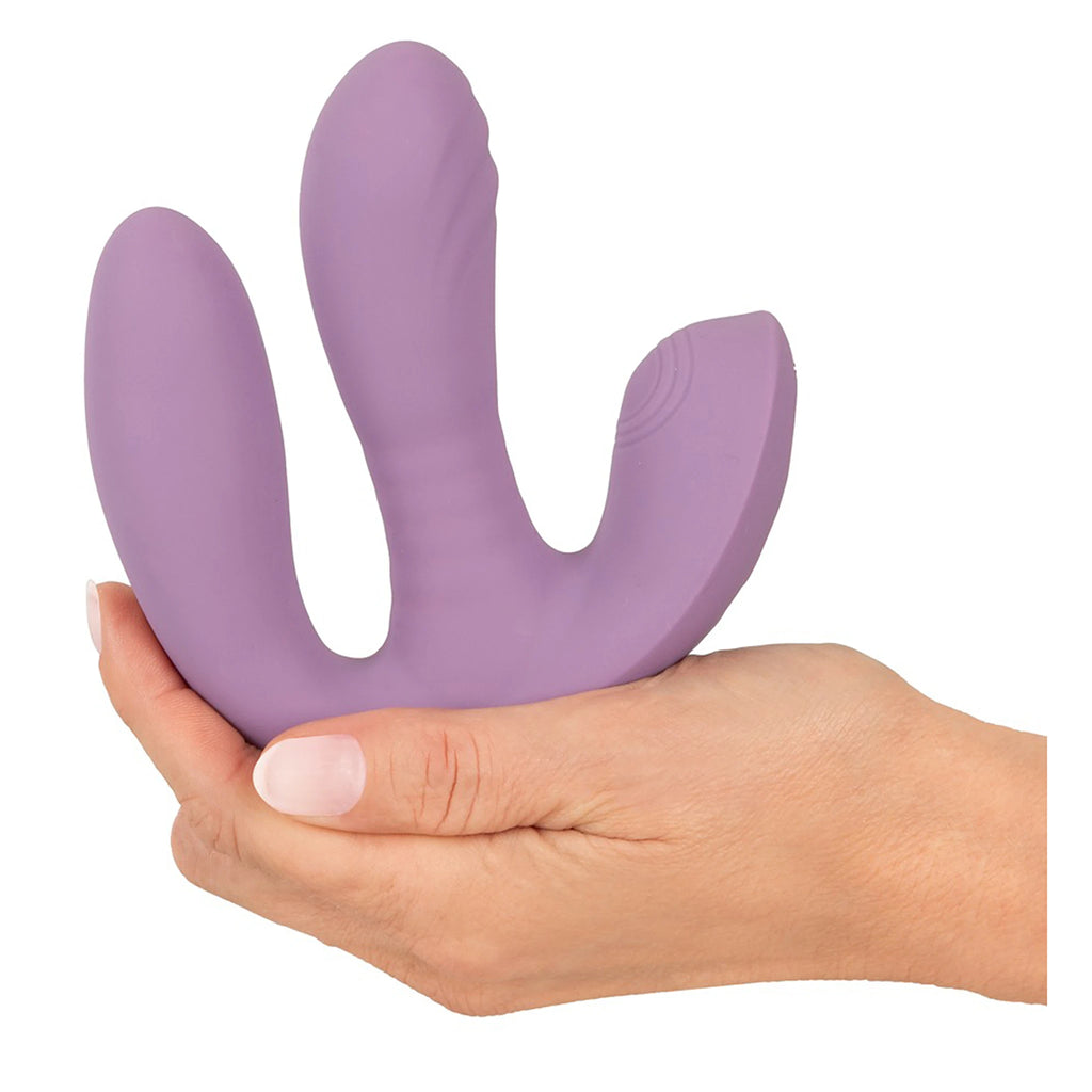Vibrador Triplo de Silicone com Função Vaivém e Comando Roxo (12,2 cm)