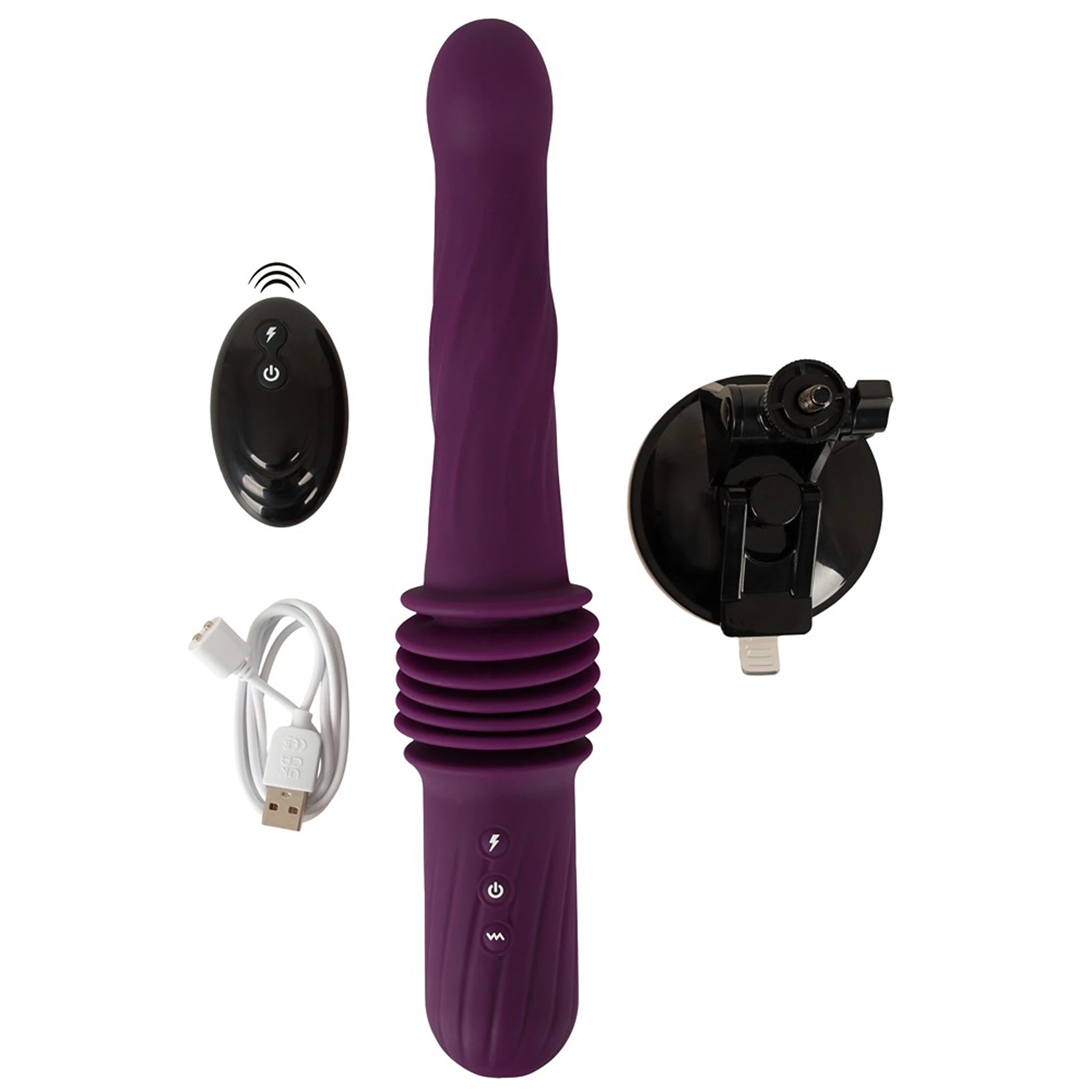 Vibrador de Vaivém de Silicone com Aquecimento, Ventosa e Comando - Roxo